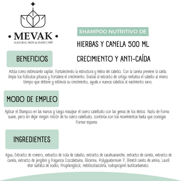 Shampoo Nutritivo de Hierbas y Canela 500 ml