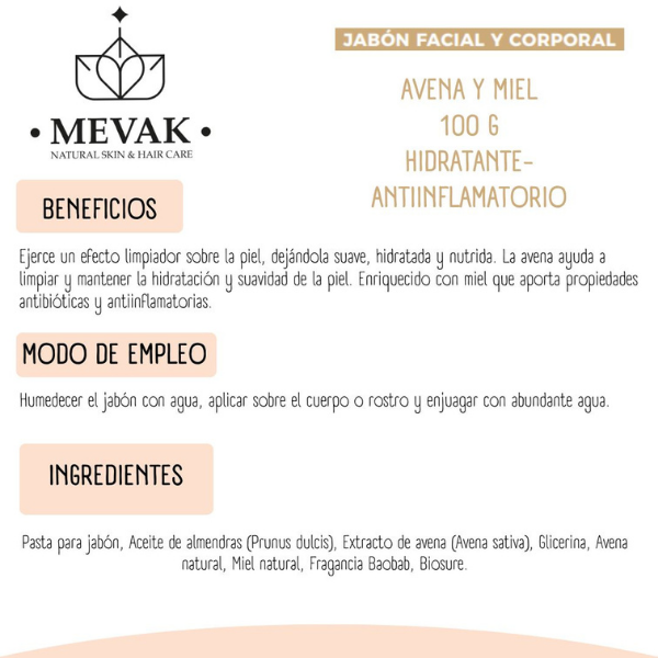 Jabón Facial y Corporal de Avena y Miel 100 g