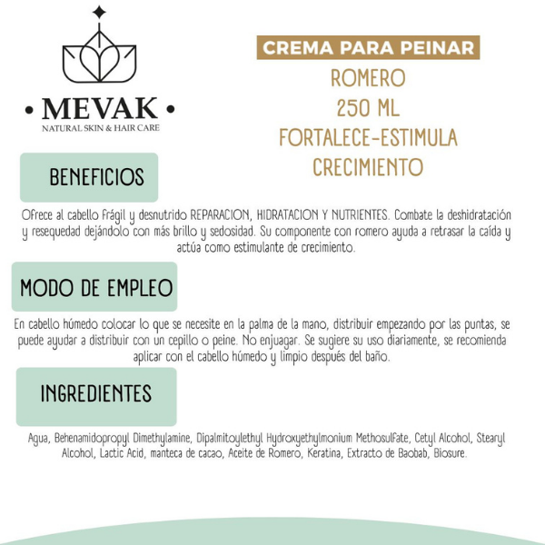 Crema para peinar de Romero 250 ml