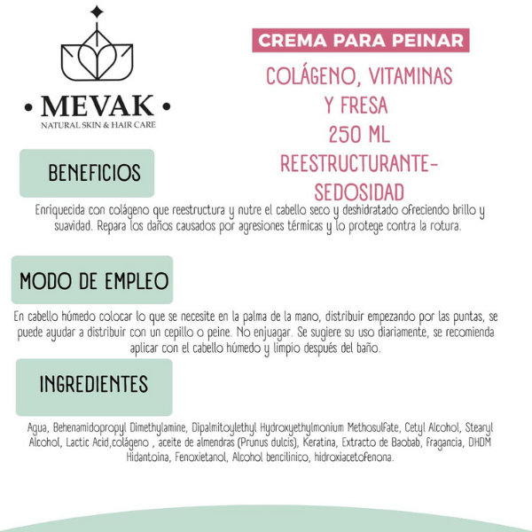 Crema para peinar de Colágeno, Vitaminas y Fresa 250ml
