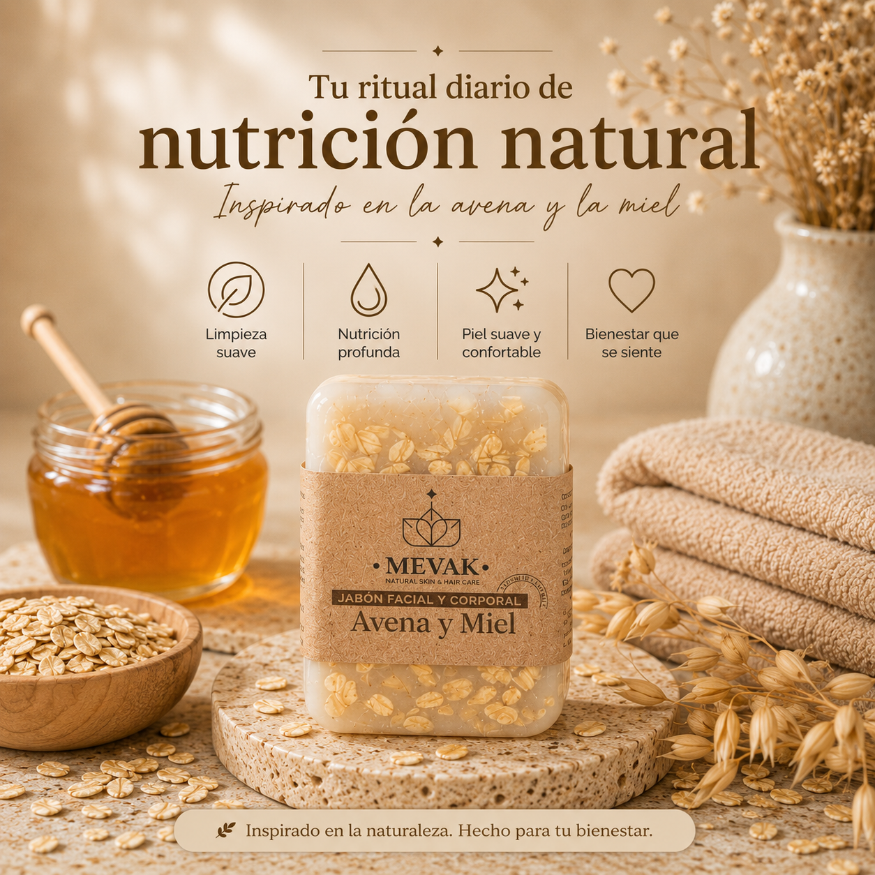 Jabón Facial y Corporal de Avena y Miel 100 g