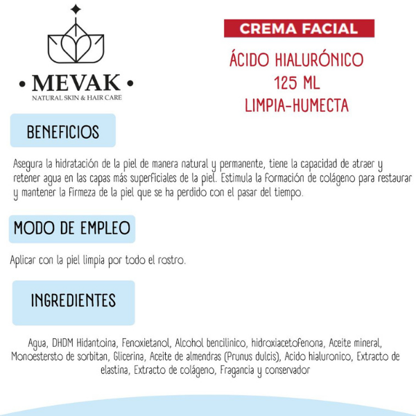 Crema facial de Ácido Hialurónico 125 ml