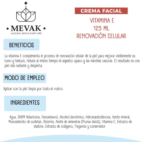 Crema facial de Vitamina E 125 ml