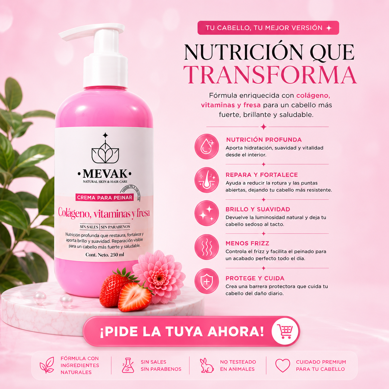 Crema para peinar de Colágeno, Vitaminas y Fresa 250ml
