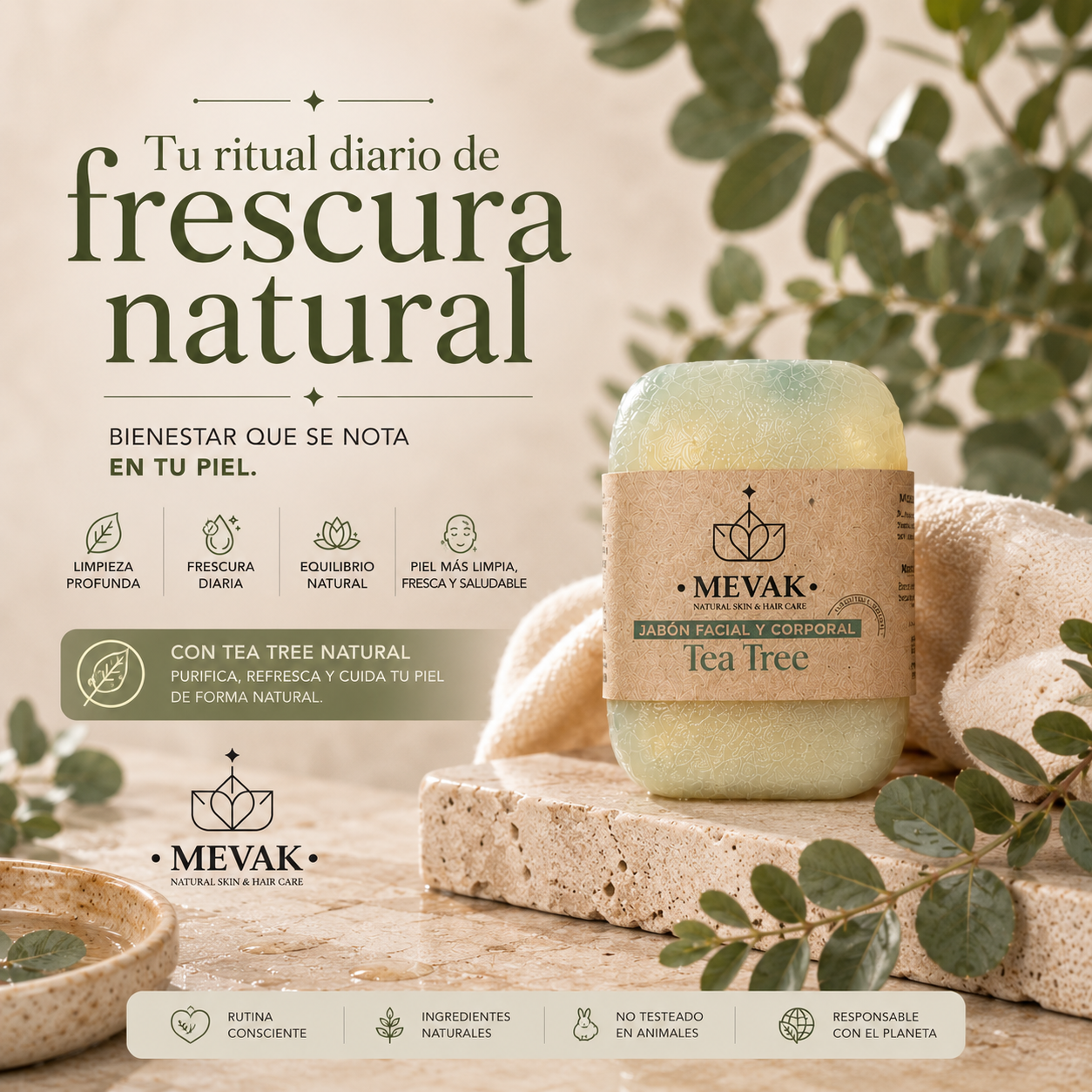 Jabón Facial y Corporal de Tea Tree 100g