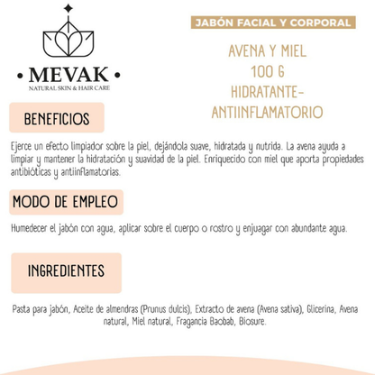 Jabón Facial y Corporal de Avena y Miel 100 g