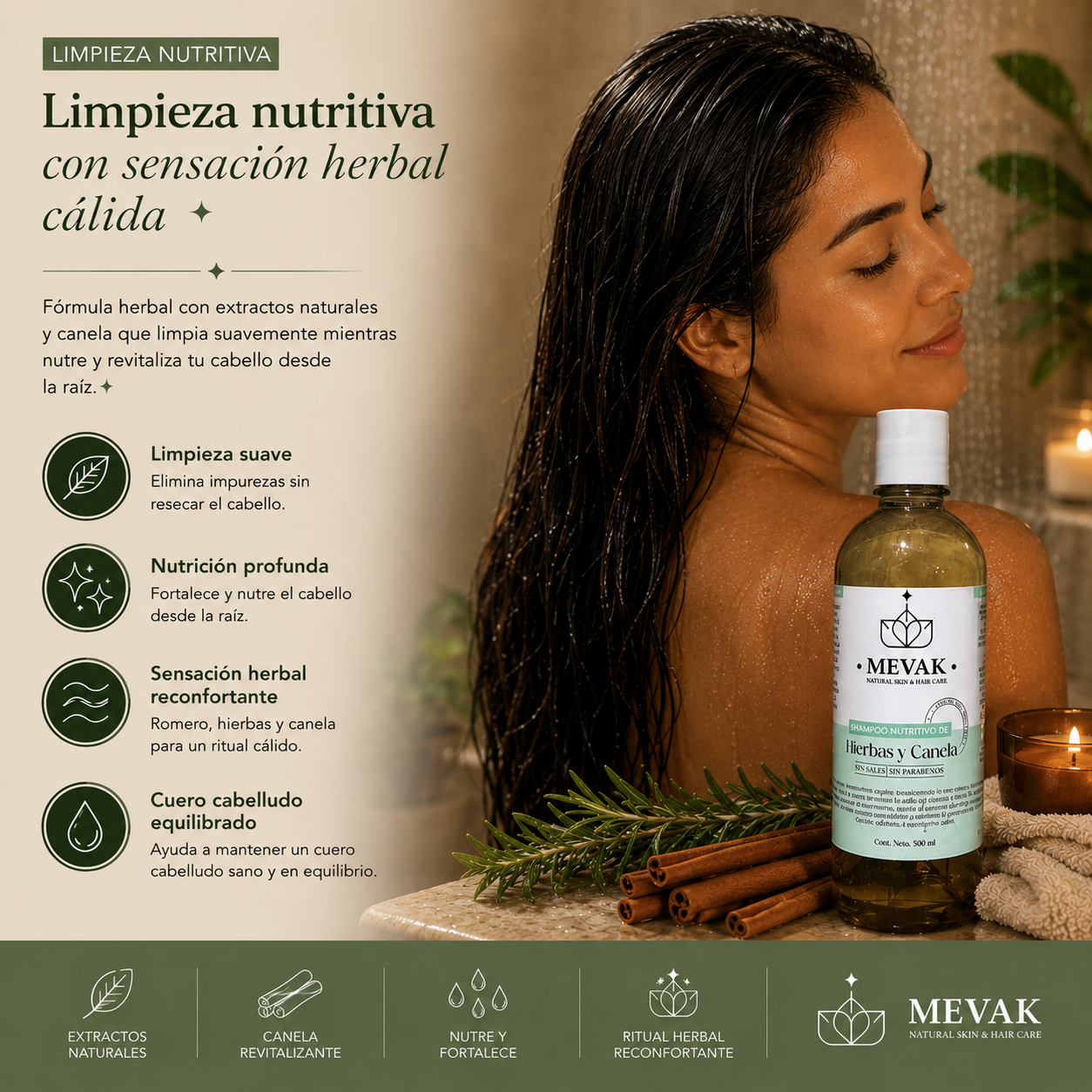 Shampoo Nutritivo de Hierbas y Canela 500 ml