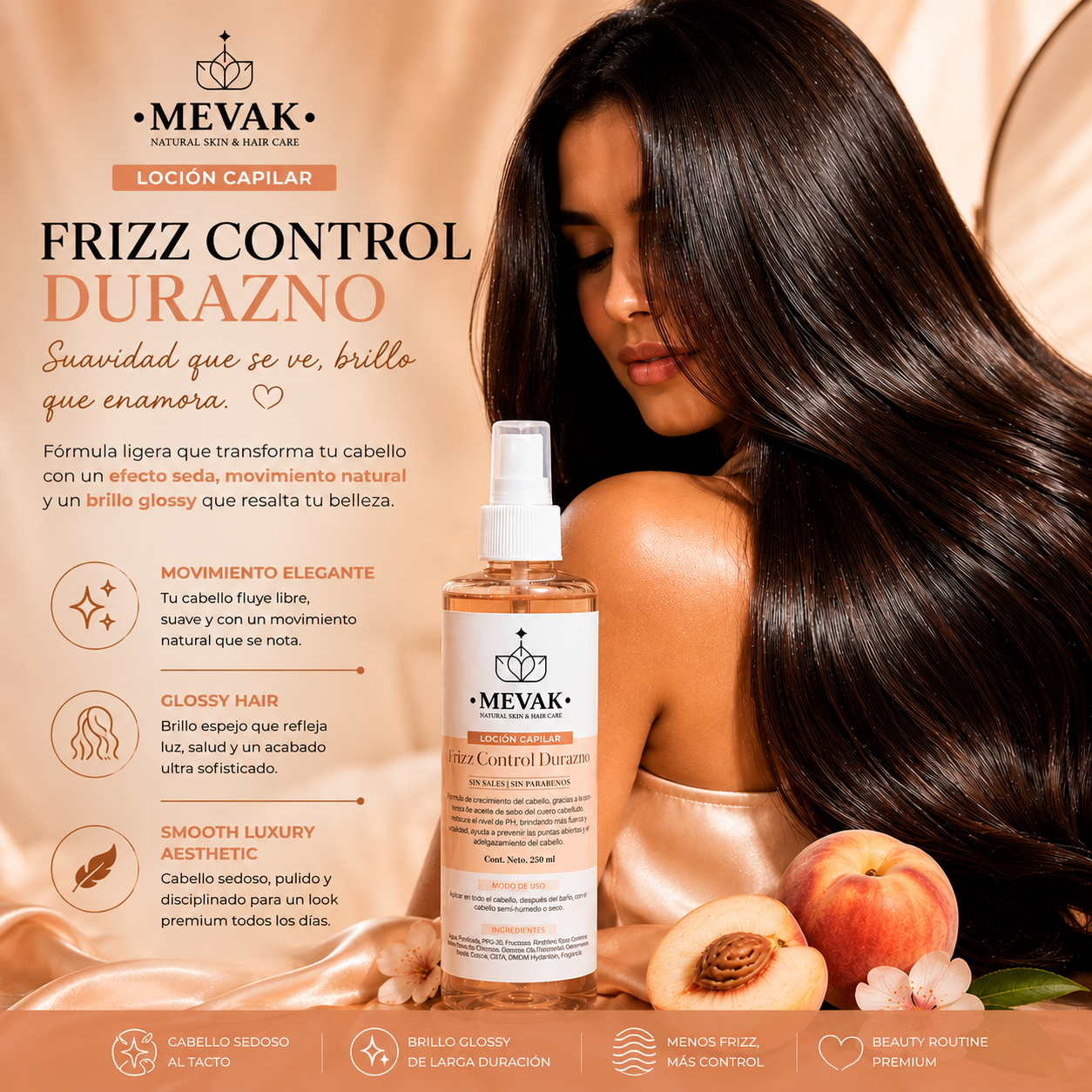 Loción capilar Frizz Control Durazno 250 ml
