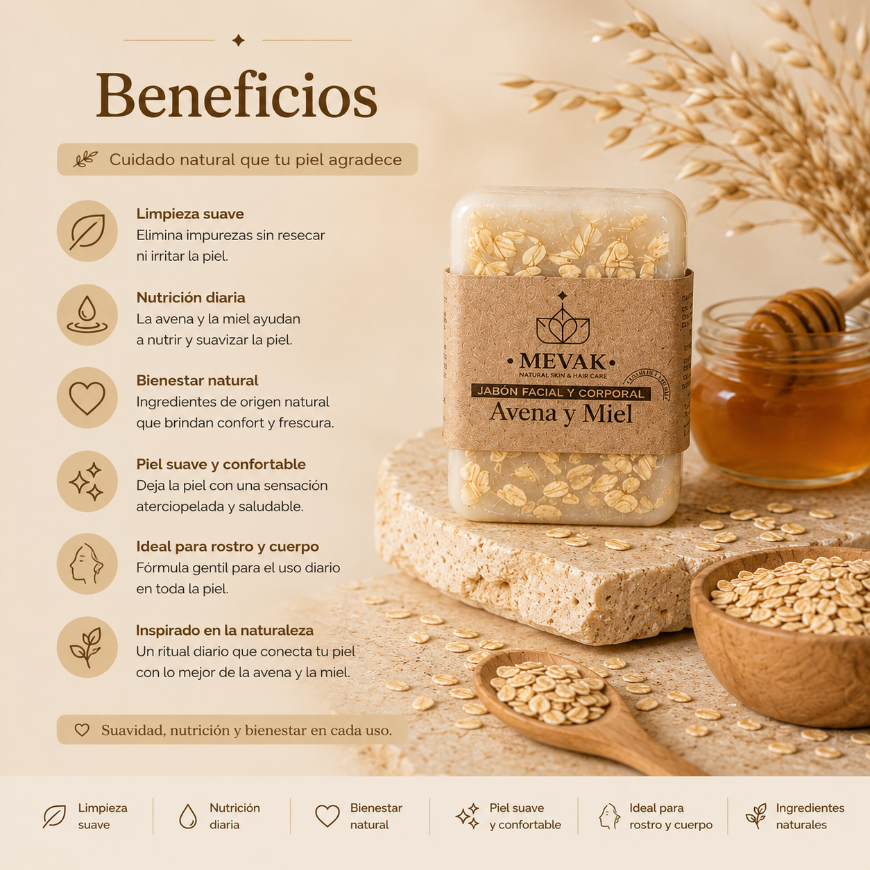 Jabón Facial y Corporal de Avena y Miel 100 g