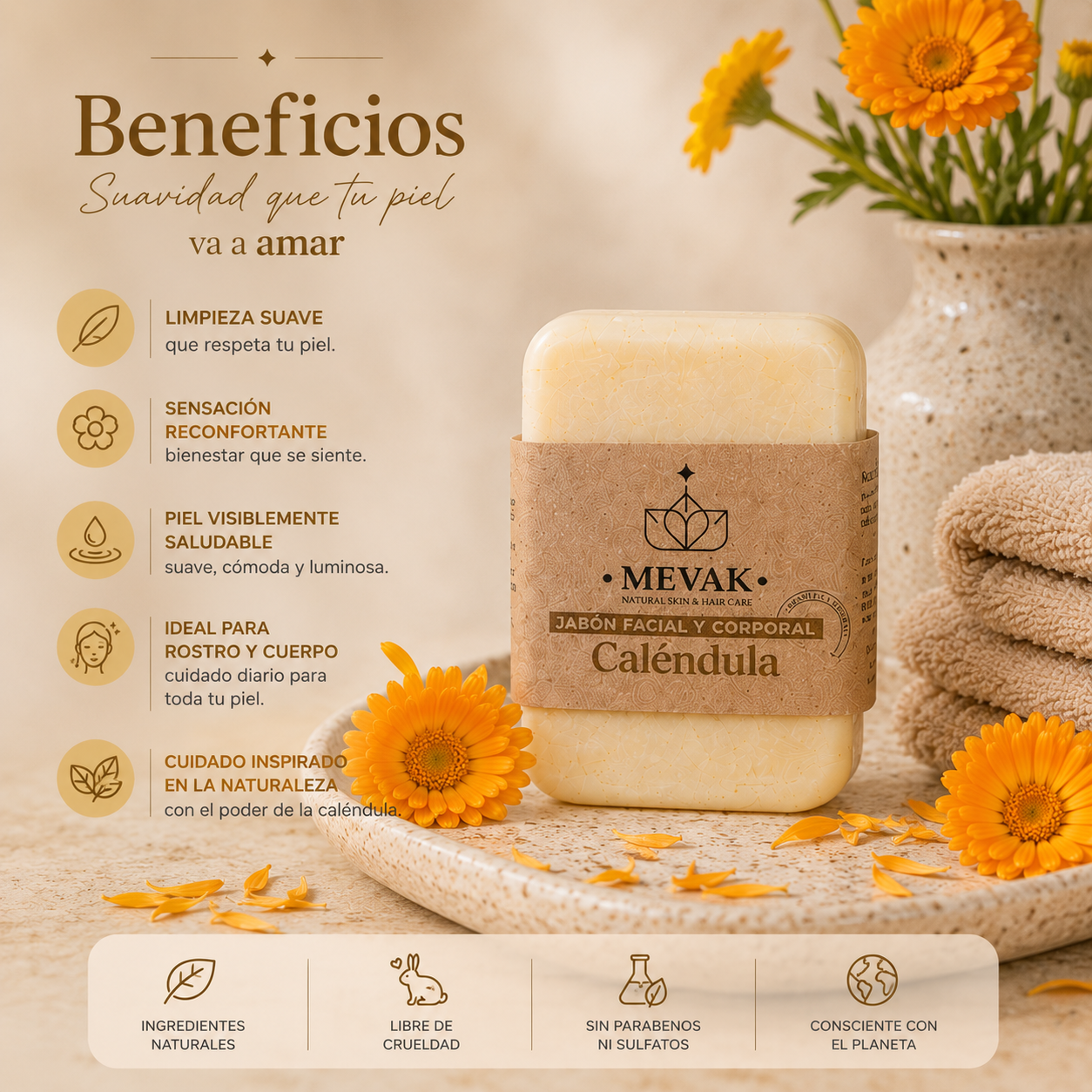 Jabón Facial y Corporal de Caléndula 100g