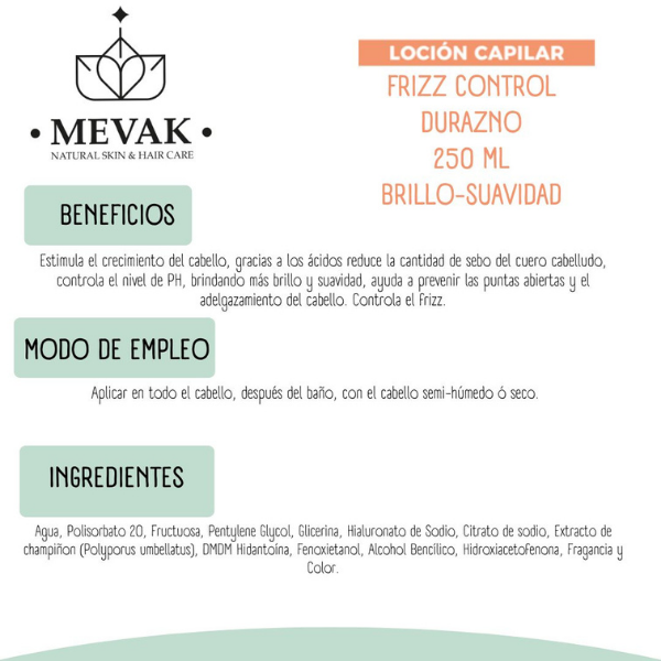 Loción capilar Frizz Control Durazno 250 ml