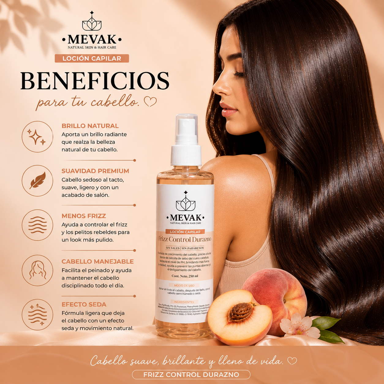 Loción capilar Frizz Control Durazno 250 ml