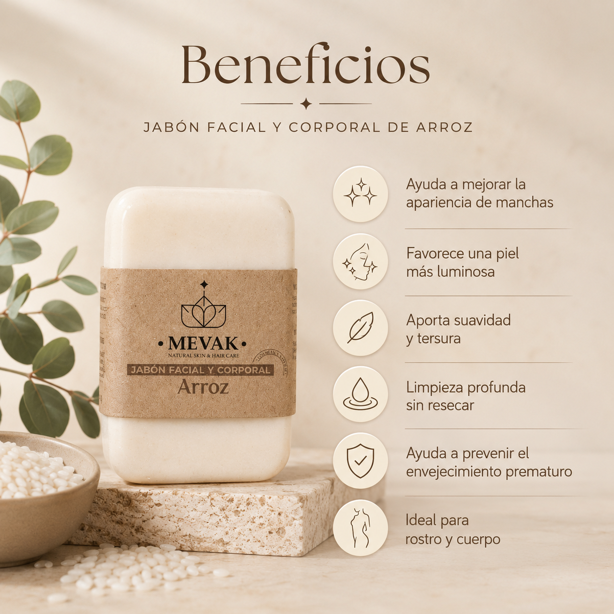 Jabón Facial y Corporal de Arroz 100 g