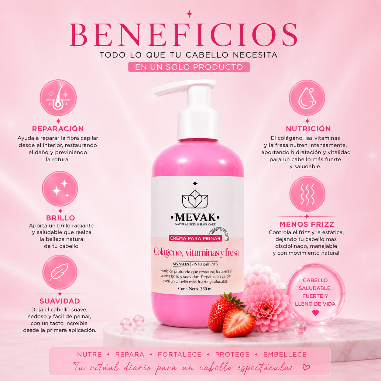 Crema para peinar de Colágeno, Vitaminas y Fresa 250ml