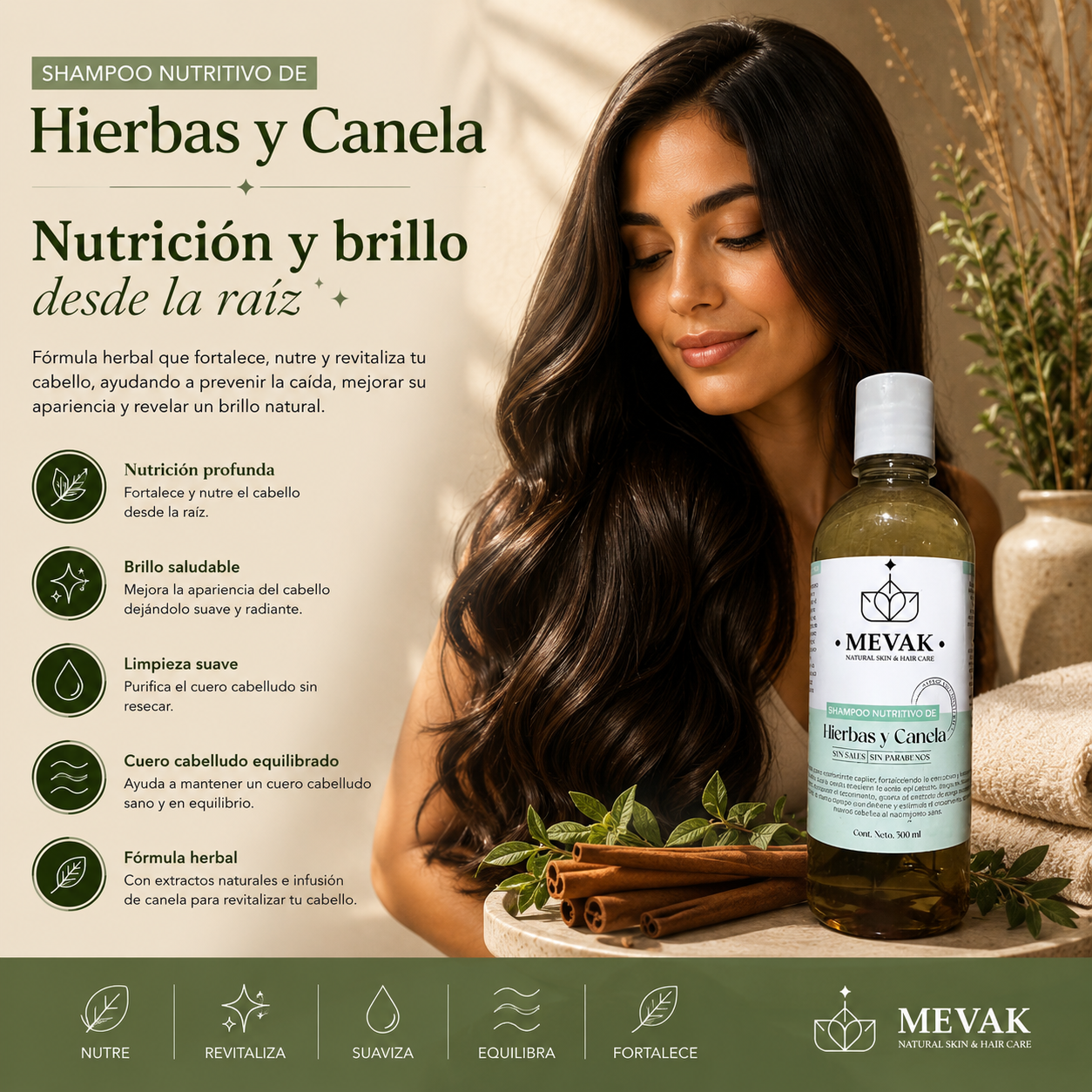 Shampoo Nutritivo de Hierbas y Canela 500 ml
