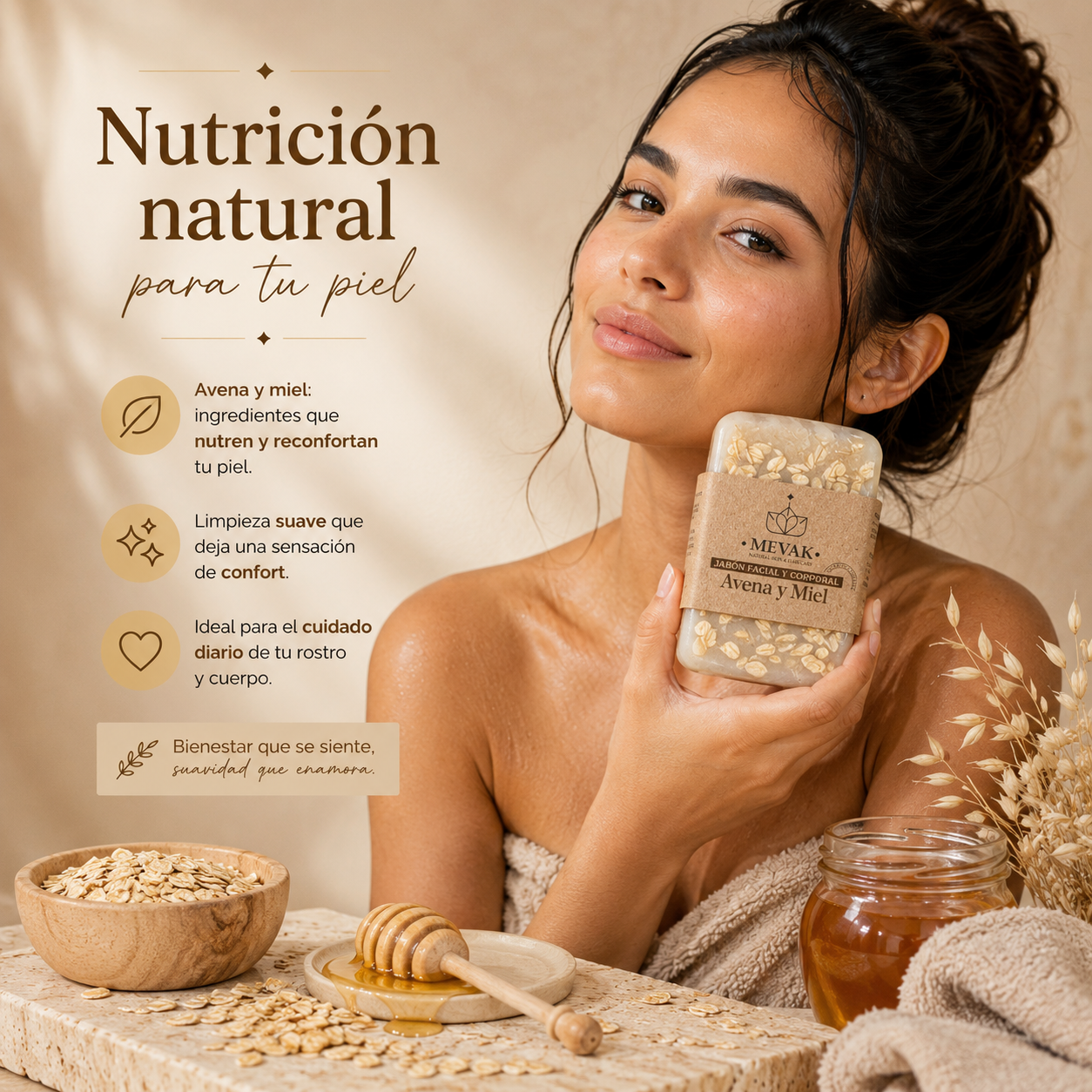 Jabón Facial y Corporal de Avena y Miel 100 g