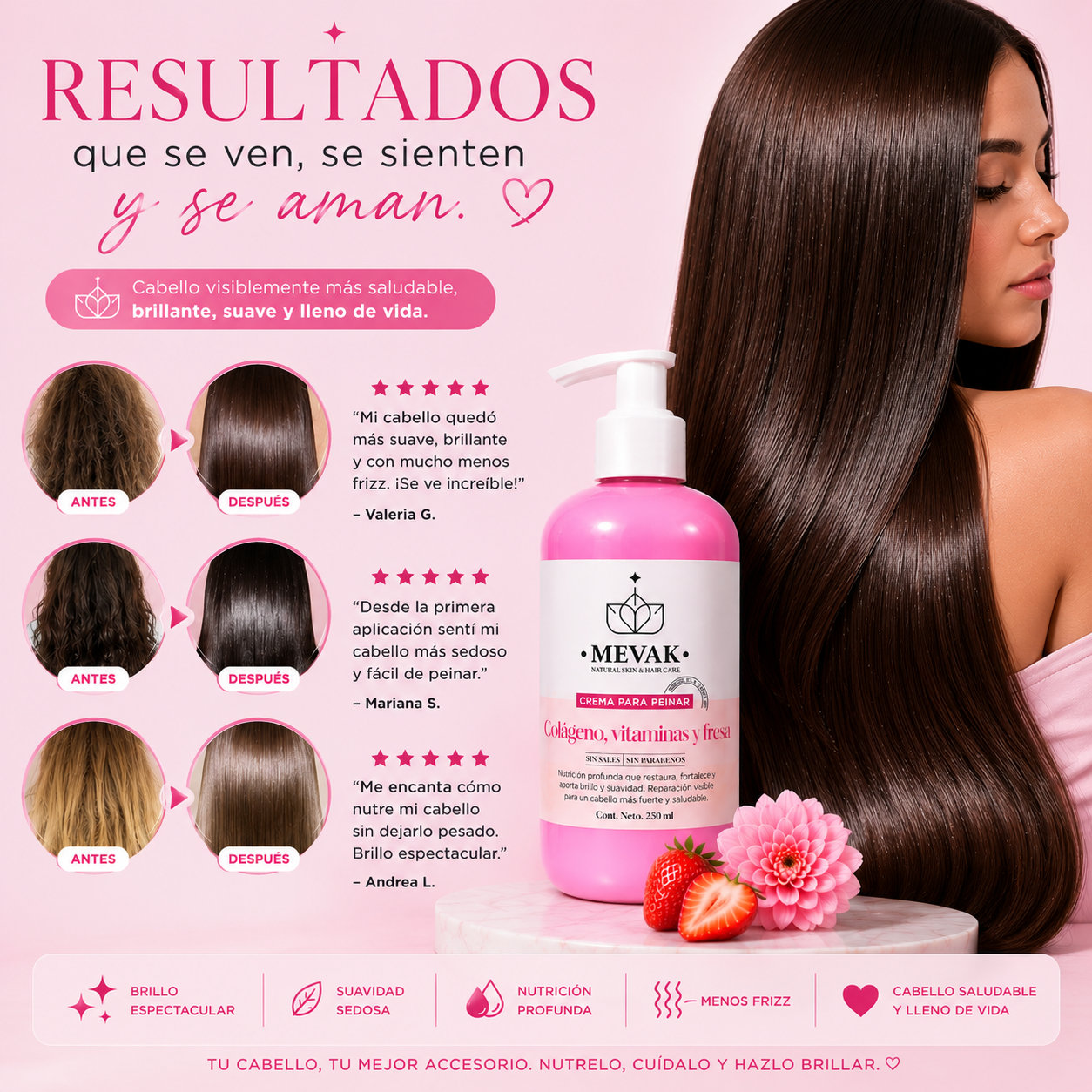 Crema para peinar de Colágeno, Vitaminas y Fresa 250ml